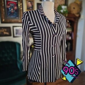 Nina K Striped Blazer Jacket Vintage 90s Women 8 Black White Beetlejuice Goth